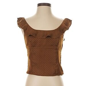 Free People Brown Polka Dot Ruffle Blouse